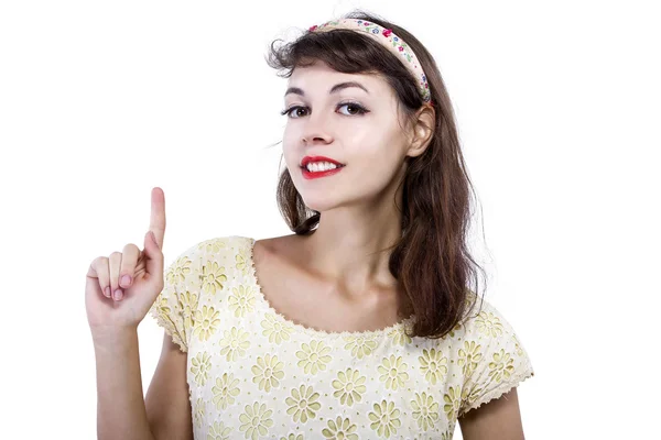 Mujer señalando con la mano —  Fotos de Stock