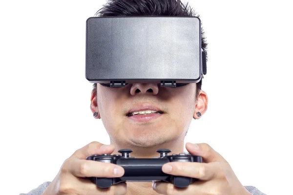 Man wearing virtual reality goggles — Stock Photo, Image