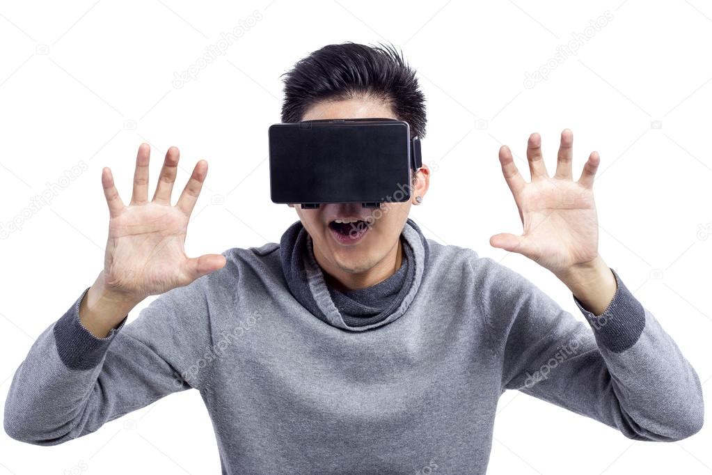 Man wearing virtual reality goggles