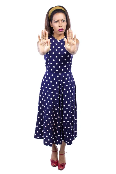 Mulher de mãos dadas em gesto stop — Fotografia de Stock