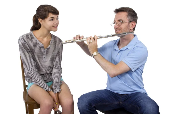 Professeur de musique enseignement jouer de la flûte — Photo