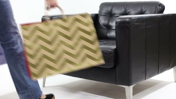 Shopper Relaxing on white background — Stock Video