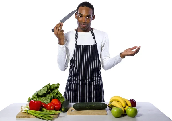 Chef, vestindo um avental de cozinha — Fotografia de Stock