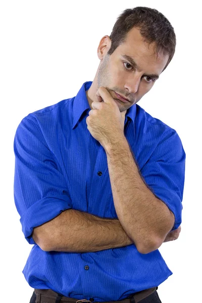 Affärsman i blå krage shirt — Stockfoto