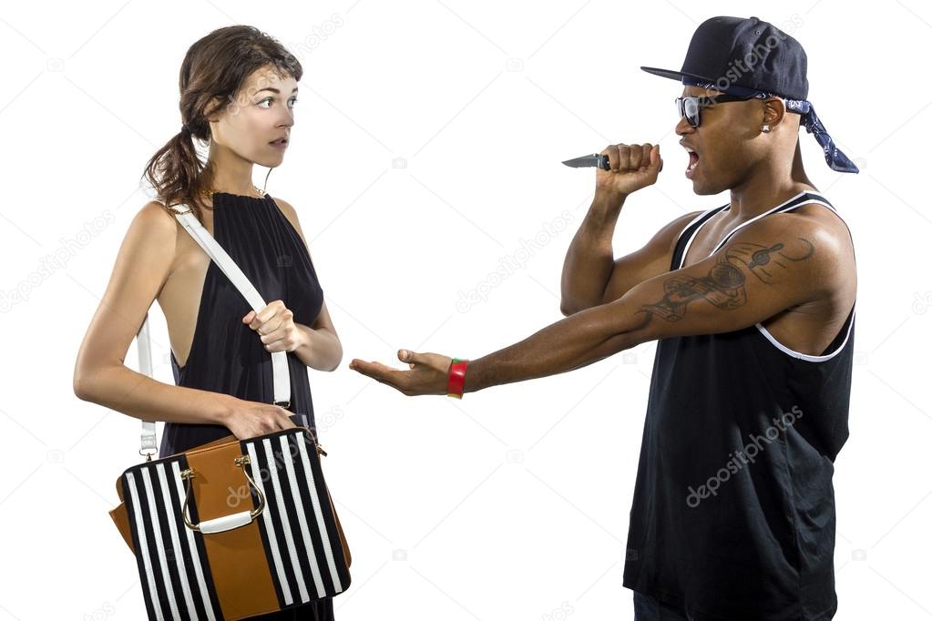 gangster robbing young woman