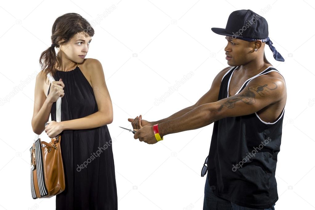 gangster robbing young woman