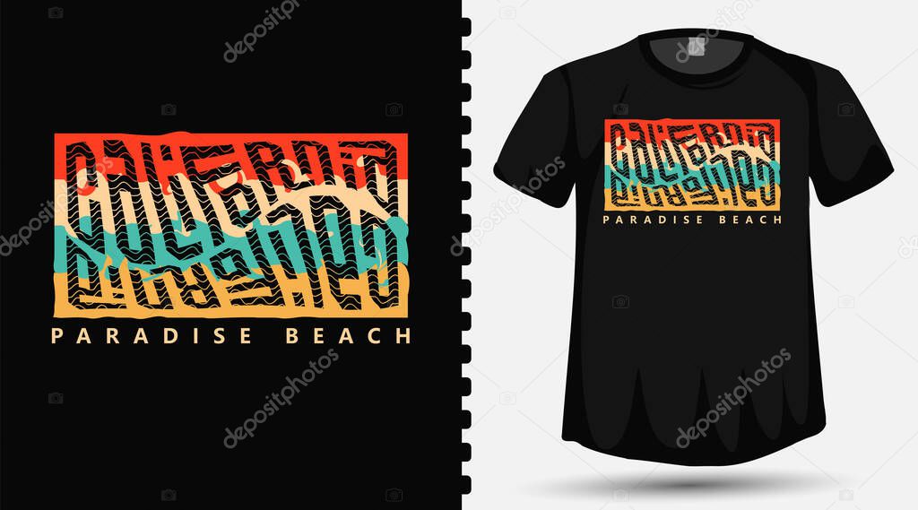 California Paradise Beach waving typography lettering design template for t shirt fashion clothing and poster