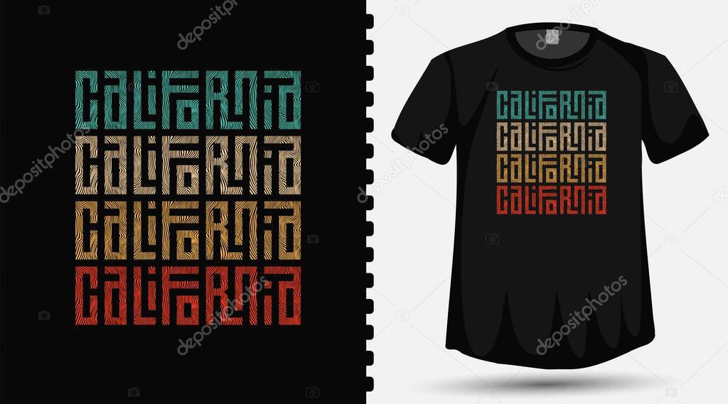California Colorful typography lettering design template for t shirt fashion clothing and poster