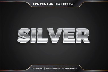 3d gümüş kelimelerle metin efekti, yazı tipi biçimi temalı düzenlenebilir metal gradyan gümüş renk konsepti