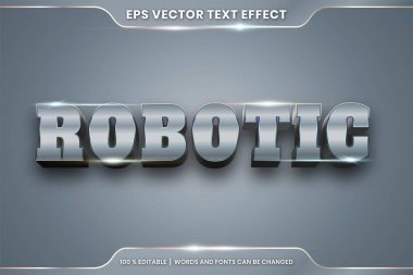 3d Robotik kelimelerle metin efekti, yazı tipi biçimi temalı düzenlenebilir gümüş rengi ışık konsepti ile