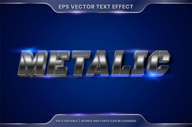 3d Metalik kelimelerle metin efekti, yazı tipi biçimi temalı düzenlenebilir gümüş rengi mavi ışık konseptiyle