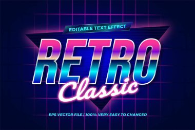 Retro klasik kelimelerinde metin efekti, yazı tipi biçimi tema düzenlenebilir gradyan 80 'ler gradyan rengarenk konsepti