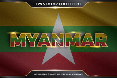 Düzenlenebilir metin efekti - Ulusal ülke bayrağıyla Myanmar