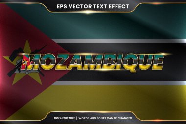 Ulusal ülke bayrağıyla Mozambik, altın rengi konseptiyle düzenlenebilir metin efekti