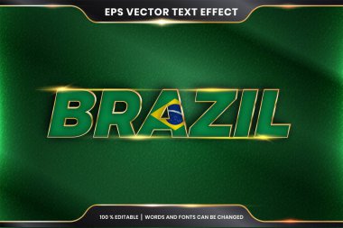Ulusal ülke bayrağıyla Brezilya, altın rengi konseptiyle düzenlenebilir metin efekti