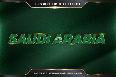 Ulusal ülke bayrağıyla Suudi Arabistan, altın rengi kavramıyla düzenlenebilir metin efekti