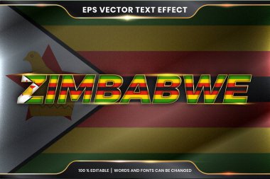 Ulusal ülke bayrağıyla Zimbabwe, altın rengi konseptiyle düzenlenebilir metin efekti tarzı