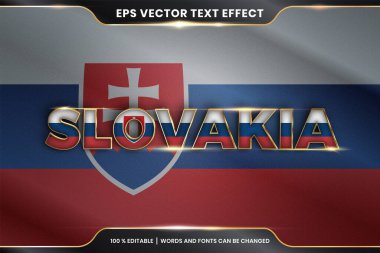 Ulusal ülke bayrağıyla Slovakya, altın rengi konseptiyle düzenlenebilir metin efekti tarzı
