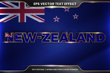 Ulusal ülke bayrağıyla Yeni Zelanda, altın rengi konseptiyle düzenlenebilir metin efekti tarzı