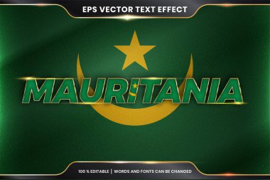 Ulusal ülke bayrağıyla Moritanya, altın rengi konseptiyle düzenlenebilir metin efekti tarzı