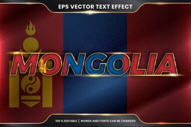 Ulusal ülke bayrağıyla Moğolistan, altın rengi konseptiyle düzenlenebilir metin efekti tarzı