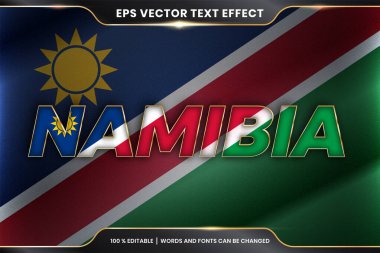 Ulusal ülke bayrağıyla Namibya, altın rengi konseptiyle düzenlenebilir metin efekti tarzı