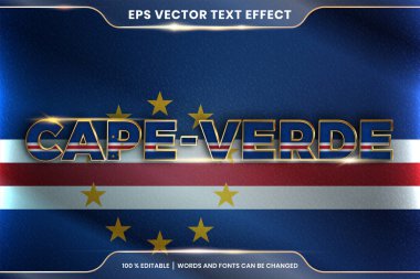 Ulusal ülke bayrağıyla Cape Verde, gradyan altın rengi konseptiyle düzenlenebilir metin efekti tarzı