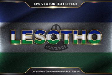 Ulusal ülke bayrağıyla Lesotho, gradyan altın rengi konseptiyle düzenlenebilir metin efekti tarzı