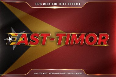 Ulusal ülke bayrağıyla Doğu Timor, gradyan altın rengi konseptiyle düzenlenebilir metin efekti tarzı