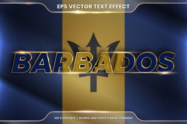 Ulusal ülke bayrağıyla Barbados, gradyan altın rengi konseptiyle düzenlenebilir metin efekti tarzı