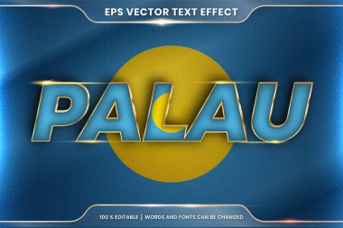 Ulusal ülke bayrağıyla Palau, gradyan altın rengi konseptiyle düzenlenebilir metin efekti tarzı