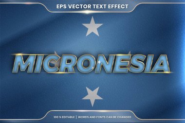 Ulusal ülke bayrağıyla mikronezya, gradyan altın rengi konseptiyle düzenlenebilir metin efekti tarzı