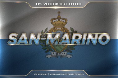 Ulusal ülke bayrağıyla San Marino, düzenlenebilir metin efekti tarzı ve gradyan altın rengi konseptiyle