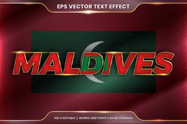 Ulusal ülke bayrağıyla Maldivler, gradyan altın rengi konseptiyle düzenlenebilir metin efekti tarzı