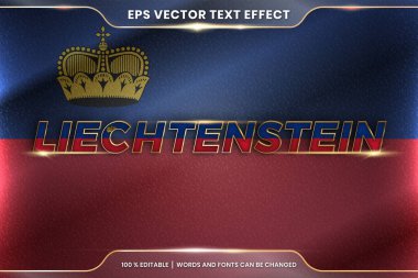 Ulusal ülke bayrağıyla Lihtenştayn, gradyan altın rengi konseptiyle düzenlenebilir metin efekti tarzı