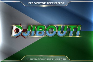 Djibouti with its national country flag, Editable text effect style with gradient gold color concept clipart