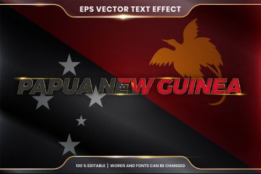 Ulusal ülke bayrağıyla Papua Yeni Gine, gradyan altın rengi konseptiyle düzenlenebilir metin efekti tarzı