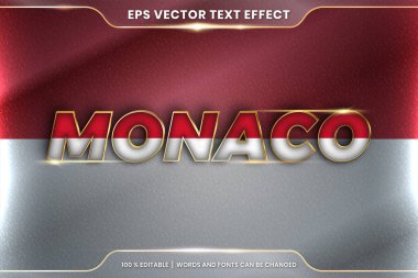 Ulusal ülke bayrağıyla Monako, gradyan altın rengi konseptiyle düzenlenebilir metin efekti tarzı