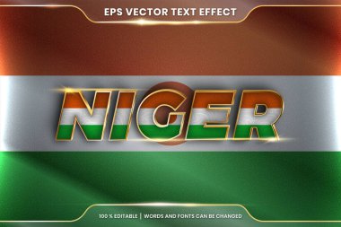 Ulusal ülke bayrağına sahip Nijer, gradyan altın rengi konseptiyle düzenlenebilir metin efekti tarzı