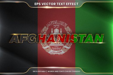 Afganistan, ulusal ülke bayrağı, düzenlenebilir metin efekti tarzı ve gradyan altın rengi konseptiyle