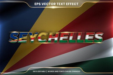Seyşeller ulusal bayrağını sallıyor, düzenlenebilir metin efekti biçimi ve gradyan altın rengi konsepti