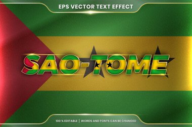 Ulusal ülke bayrağı sallayan Sao Tome, gradyan altın rengi konseptiyle düzenlenebilir metin efekti tarzı