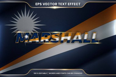 Marshall Adası ulusal bayrağını sallıyor, düzenlenebilir metin efekti stili ve gradyan altın rengi konseptiyle