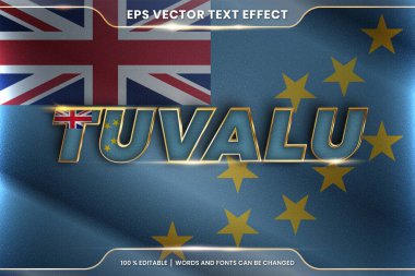 Ulusal ülke bayrağı sallayan Tuvalu, gradyan altın rengi konseptiyle düzenlenebilir metin efekti tarzı
