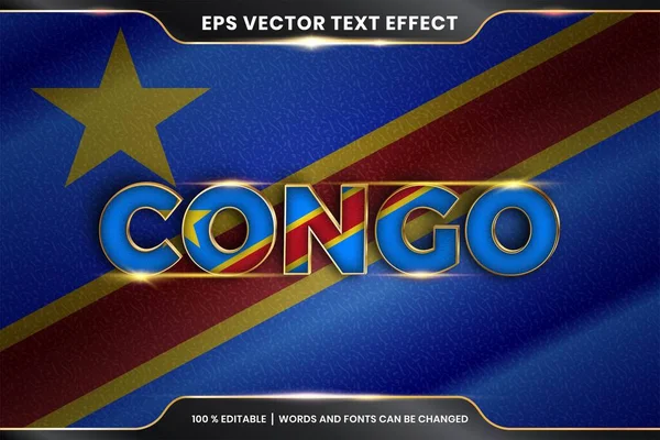 Efecto Texto Editable Congo Con Bandera Nacional — Archivo Imágenes Vectoriales