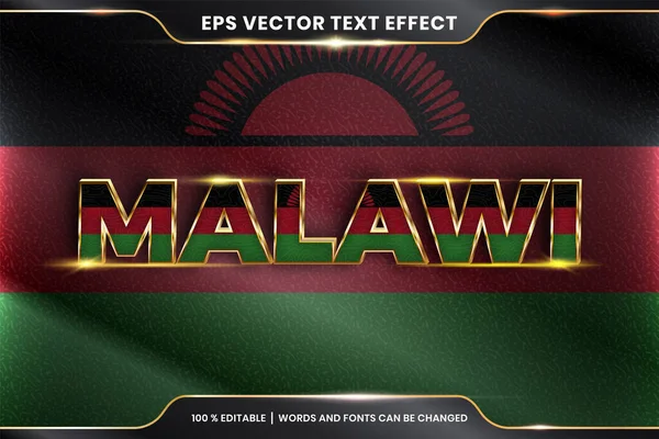 Ulusal ülke bayrağıyla Malavi, altın rengi konseptiyle düzenlenebilir metin efekti