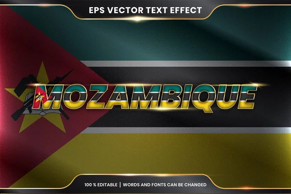 Ulusal ülke bayrağıyla Mozambik, altın rengi konseptiyle düzenlenebilir metin efekti
