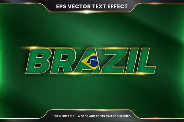 Ulusal ülke bayrağıyla Brezilya, altın rengi konseptiyle düzenlenebilir metin efekti