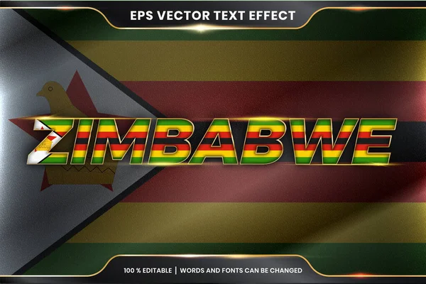 Ulusal ülke bayrağıyla Zimbabwe, altın rengi konseptiyle düzenlenebilir metin efekti tarzı