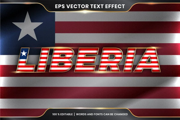 Ulusal ülke bayrağıyla Liberya, altın rengi konseptiyle düzenlenebilir metin efekti tarzı